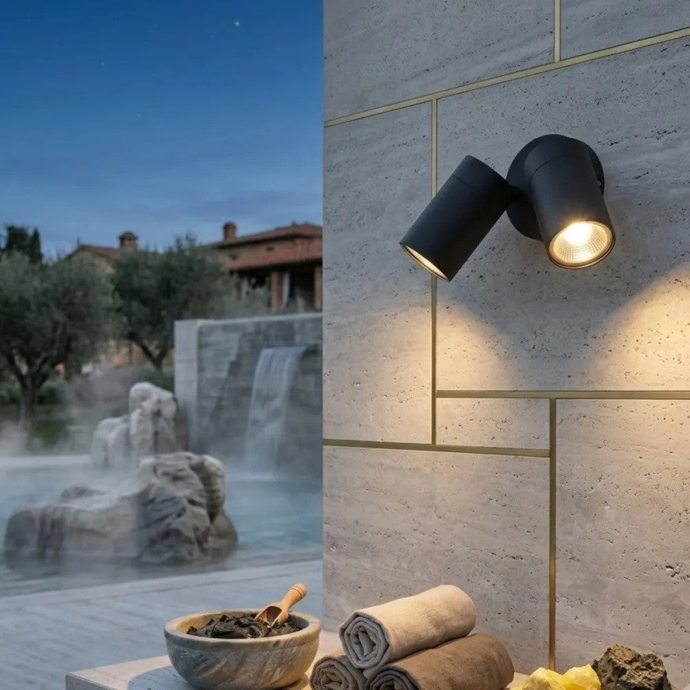 Applique Moderna Top Light OSLO 2 GA GU10 LED IP65 Orientabile Alluminio e Vetro