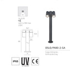 Lampione Paletto Moderno Top Light OSLO PA50 PA80 2 GA GU10 LED IP65 Orientabile Alluminio 50-80cm