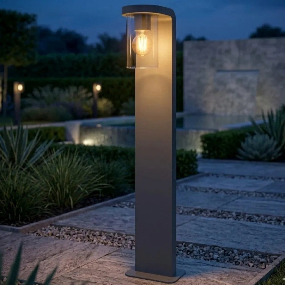 Lampione Paletto Moderno Top Light LUGANO PA80 GA E27 LED IP54 Alluminio Vetro