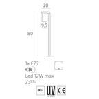 Lampione Paletto Moderno Top Light LUGANO PA80 GA E27 LED IP54 Alluminio Vetro