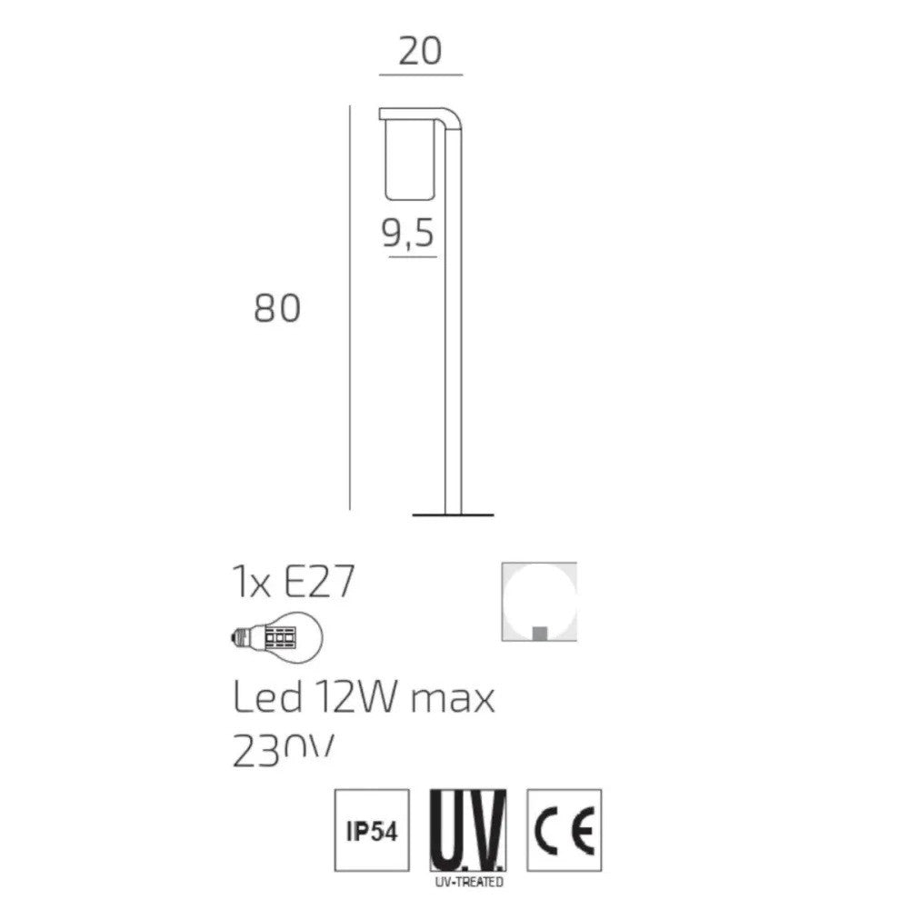 Lampione Paletto Moderno Top Light LUGANO PA80 GA E27 LED IP54 Alluminio Vetro