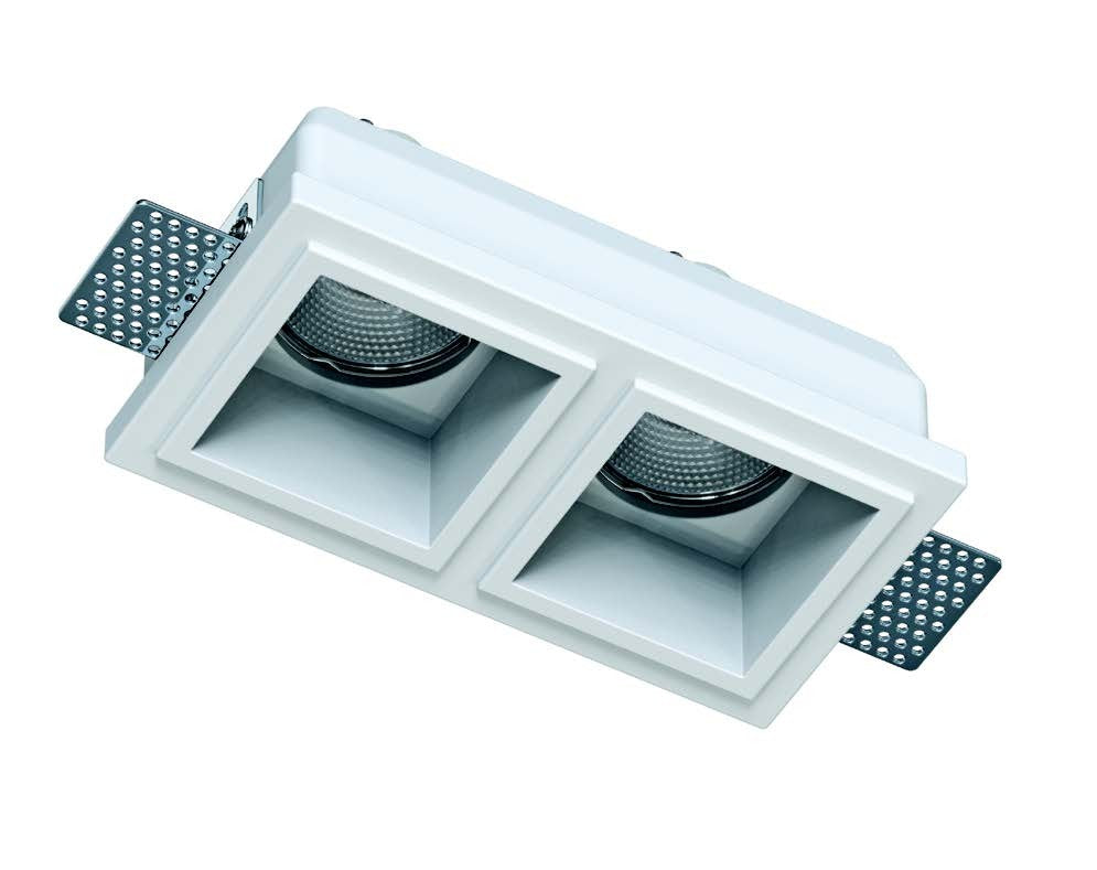 Portafaretto in Gesso Ceramico Quadrato Doppio Con Cornice a Vista da Incasso