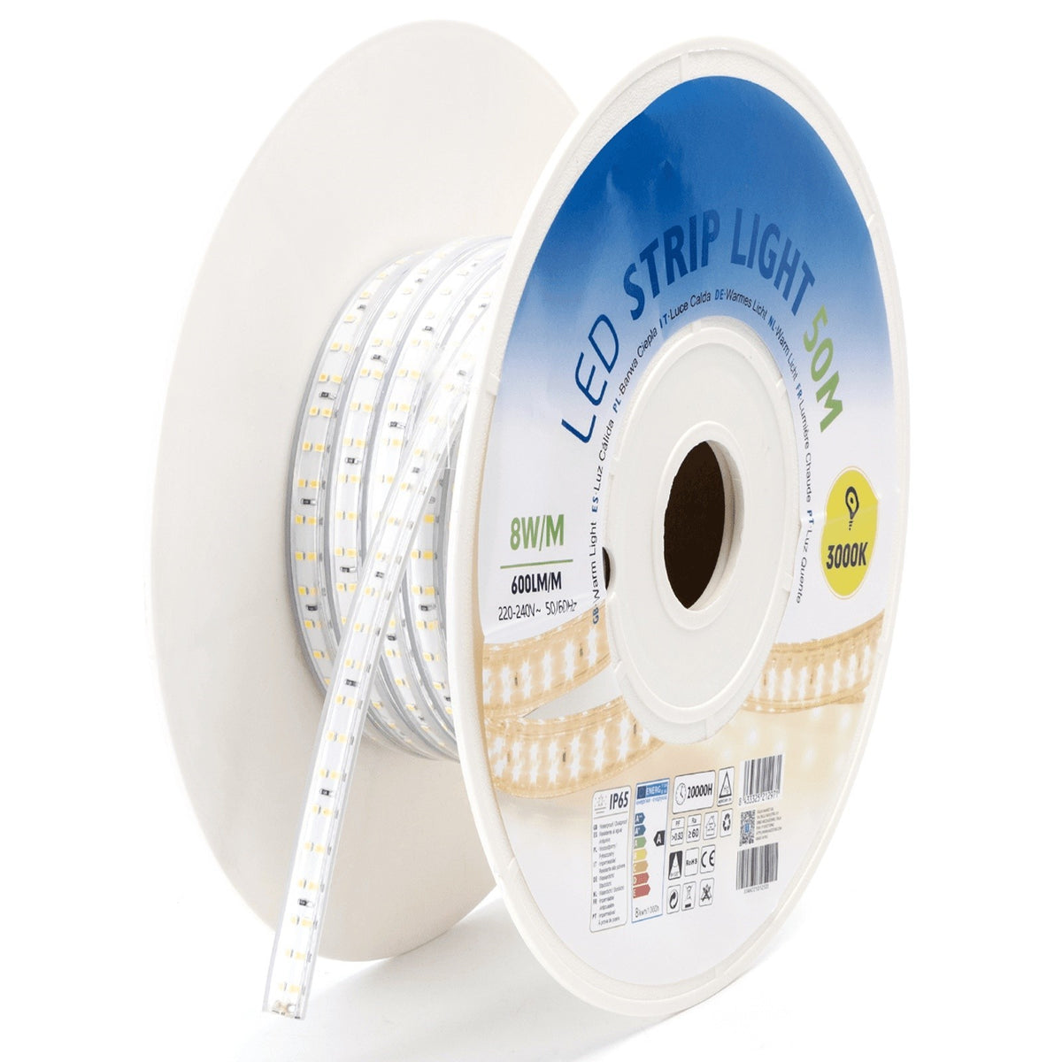 Striscia Led 220V 2835 IP65 8W Metro 10mm Luce Calda 3000K