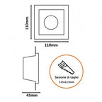 Portafaretto Quadrato Basso Da Incasso In Gesso Per Lampadine GU10 e MR16