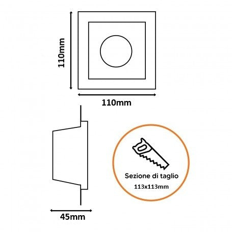 Portafaretto Quadrato Basso Da Incasso In Gesso Per Lampadine GU10 e MR16